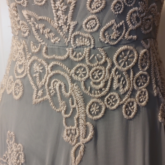 LEIFSDOTTIR Winter Solstice Lace & Fringe Pearl Gray Dress Orig $288 Size 4 - Picture 4 of 7